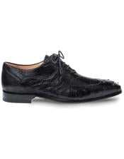  Mezlan Black Ostrich Quill and Ostrich Leg Shoes