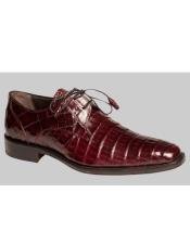  Mezlan Rich Burgundy Crocodile Skin Plain Toe Lace up Shoes