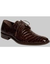  Mezlan Dark Brown Genuine Crocodile Sleek Plain Toe Style Shoes