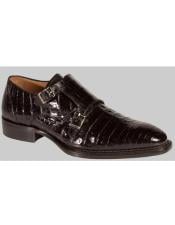  Mezlan Black Crocodile Sleek Double Monk Strap Style Shoes