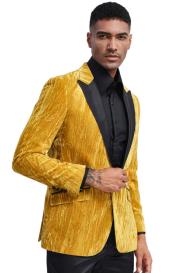  Mens Gold Tuxedo Jacket with Fancy Velvet Feel Pattern - Blazer - Prom - Wedding