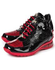  Mauri Italy Exotic Crocodile Sneakers Red ~ Black