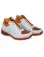  Mauri Casual Crocodile Skin Sneaker White Orange Shoes