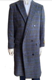  Glain plaid - Windowpane - Checkered Pattern Double Breasted Style Mens Overcoat - Full Length Topcoat - Wool