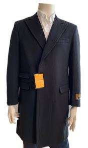  Mens Overcoat - Three Quarter Car Coat + Black