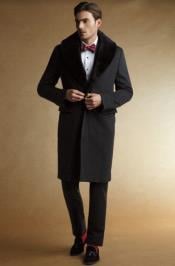  Fur Collars Mens Overcoat - Mens Peacoat Black