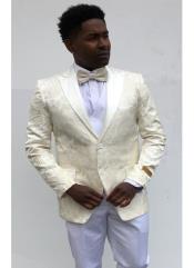  Ivory Dinner Jacket - Off White Patterned Tuxedo Blazer - Slim Fit Cream Paisley Sport Coat
