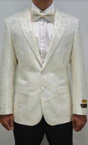 Ivory Dinner Jacket - Off White Patterned Tuxedo Blazer - Slim Fit