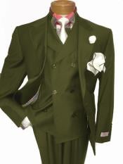  Mens Two Button Single Breasted Notch Lapel Suit Olive Green