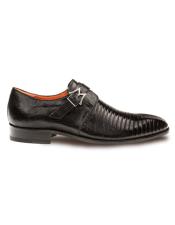  Mens Genuine Lizard Elegant Plain Toe Exotic Monk Strap Shoes Black