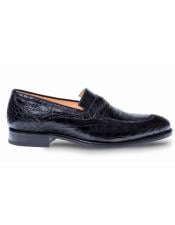  Mens Mezlan Genuine Crocodile Classic Full Exotic Penny Loafer Shoes Black