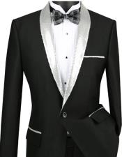  Mens Black with Sequence Silver Lapel Tuxedo