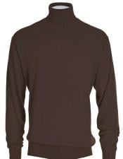  Mens Brown Cotton Blend Turtleneck Sweater
