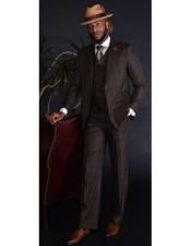  Brown Plaid Suit - Mens Wool Suit (No Vest Included) Modern Fit