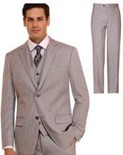  Mens Suit 3 Piece Plaid and Pinstripe Suit Grey