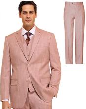  Mens Suit 3 Piece Plaid and Pinstripe Suit Peach ~ Pink ~