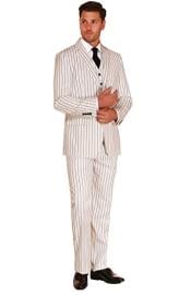  Mens Suit 3 Piece Plaid and Pinstripe Suit White