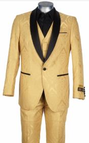  Gold Suit - Gold Tuxedo - Vest + Jacket + Pants By