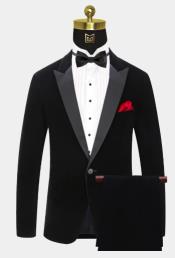  Men One Button Black Velvet Tuxedo Suit – 2 Piece
