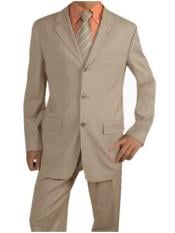 
SKU# ERI_3P Men's Light Tan ~ Beige Suit Poly Blend Summer Suits   