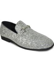  Shiny Dress Shoe - Glitter Sequin Flashy Prom Shoes + Silver Shoe
