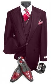  Mens Urban Burgundy Suit - Double Breasted Vest Pleated Pants