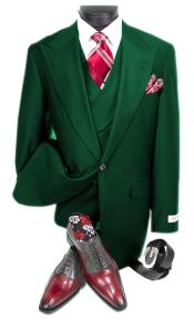  Mens Urban Hunter Green Suit - Double Breasted Vest Pleated Pants