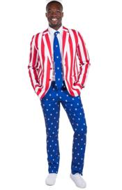  American Flag Suits - Red And White Pinstripe Jacket + Pants
