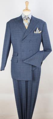  Apollo King Mens 3 Piece 100% Wool Double Breasted Suits - Pleated
