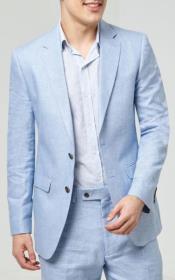  Mens Light Blue Linen Suit For Sale - Summer Suits 2 Button