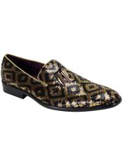  6861 Black and Gold Dress Shoe - Gold Loafer