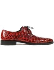  Mezlan Anderson Mens Shoes Black And Red Exotic Caiman Crocodile Derby Oxfords