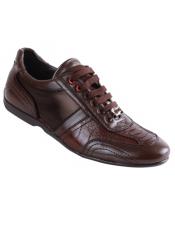  Mens Los Altos Genuine Ostrich Leg and Leather Brown Sneaker