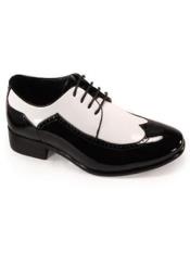  Mens Gangster Shoes Bold Black And White Wingtip Two Toned Shiny Dress