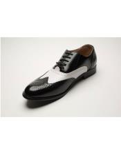  Mens Gangster Shoes Mens Two Toned Black ~ White Lace Up Wingtip Style Dress Oxford Shoes Perfect For