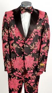  Style#-B6362 Mens Flower Suit - Floral Suit Mens 2 Button Peak Lapel