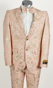 Mens 2 Button Light Pink and Gold Foil Floral Paisley Prom and Wedding Tuxedo Pink