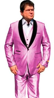  Mens One Button Shawl Lapel Suit Pink - Slim Fit