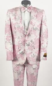  Mens Pink 2 Button Floral Paisley Prom and Wedding Tuxedo