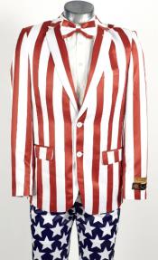 Mens Red ~ White Stripes 2 Button American Flag Patriotic Suit