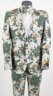  Green and Gold Tuxedo - Paisley Fancy Floral Suit With Matching Bowtie