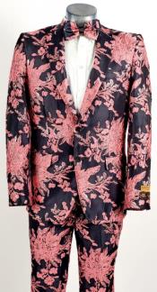  Mens Pink Suit - Paisley Fancy Floral Suit with Matching Bowtie