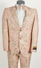  Mens Light Pink and Gold 2 Button Floral Paisley and Wedding Tuxedo