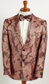  Mens 2 Button Dusty Rose and Pink Floral Paisley Prom and Wedding Blazer