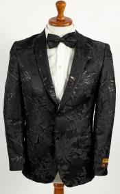  Mens Black 2 Button Floral Paisley Prom and Wedding Blazer