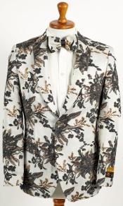  Mens White ~ Black and Gold 2 Button Foil Floral Paisley Prom