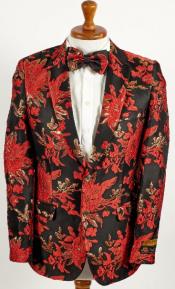 Mens Black ~ Red and Gold 2 Button Foil Floral Paisley Prom