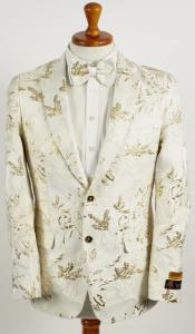  Mens Tan 2 Button Foil Floral Paisley Prom and Wedding Blazer