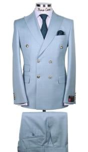  Slim Fitted Cut Mens Light Steel Blue Double Breasted Blazers - Double