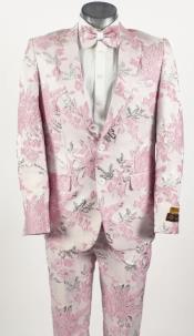  Pink and Gray Tuxedo - Mens Floral Flower Suit With Matching Bowtie